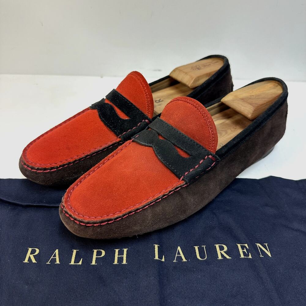 NEW HEELS Ralph Lauren Purple Label Penny Loafer Suede Driver Made Italy 9.5 D